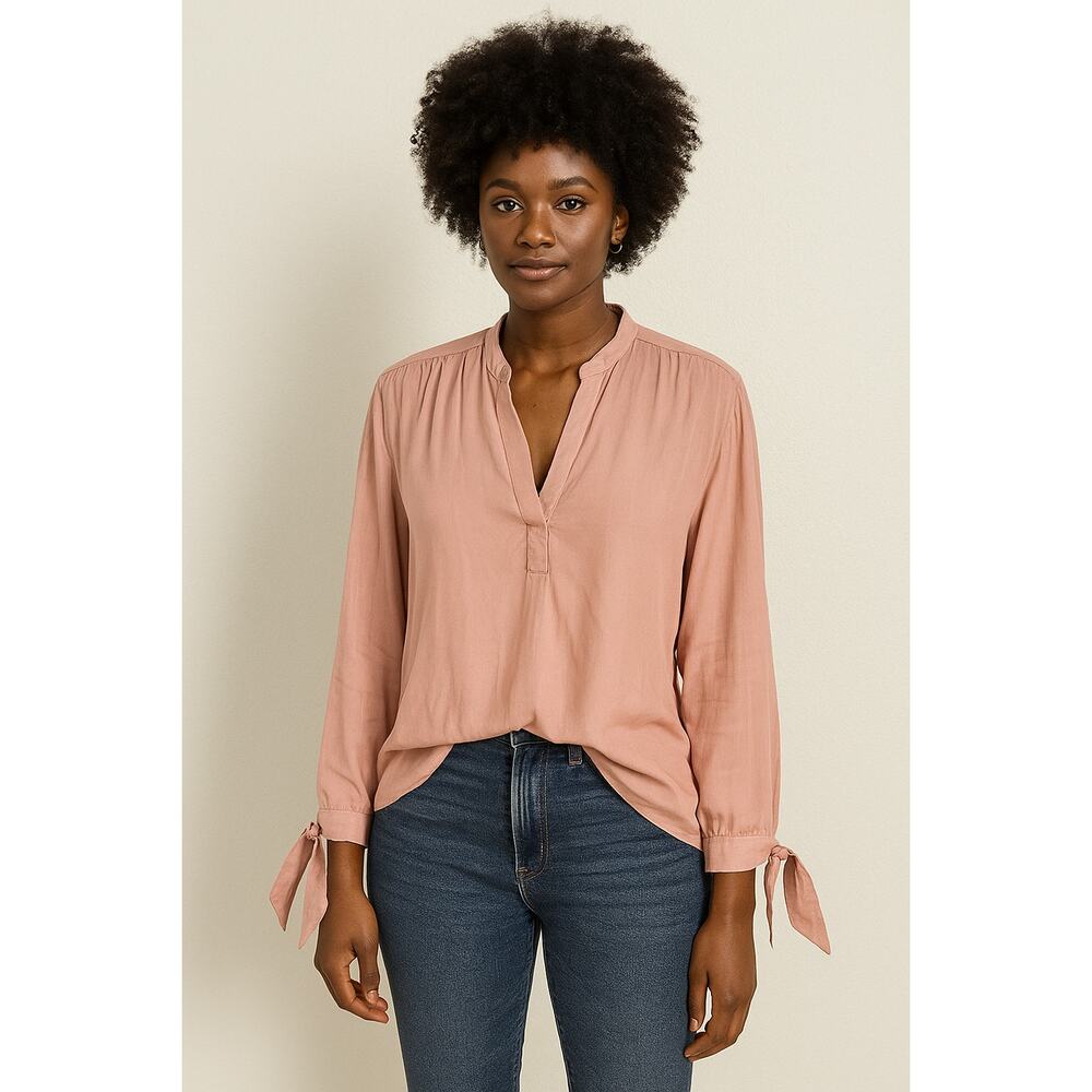 NWT Ellison Women’s Long Sleeve Tie-Cuff Blouse Dusty Rose Large
